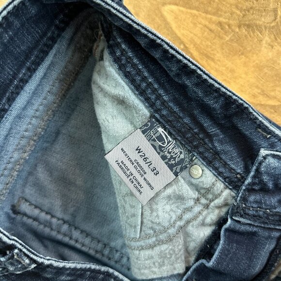 Silver Suki 17 " Jeans Rhinestones Black Patch Size 26 - Picture 9 of 10